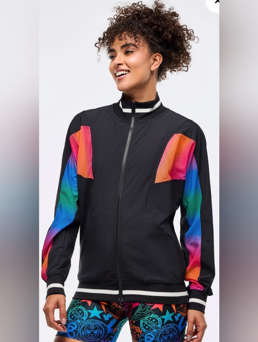 Black Track Jacket with Rainbow Panels
